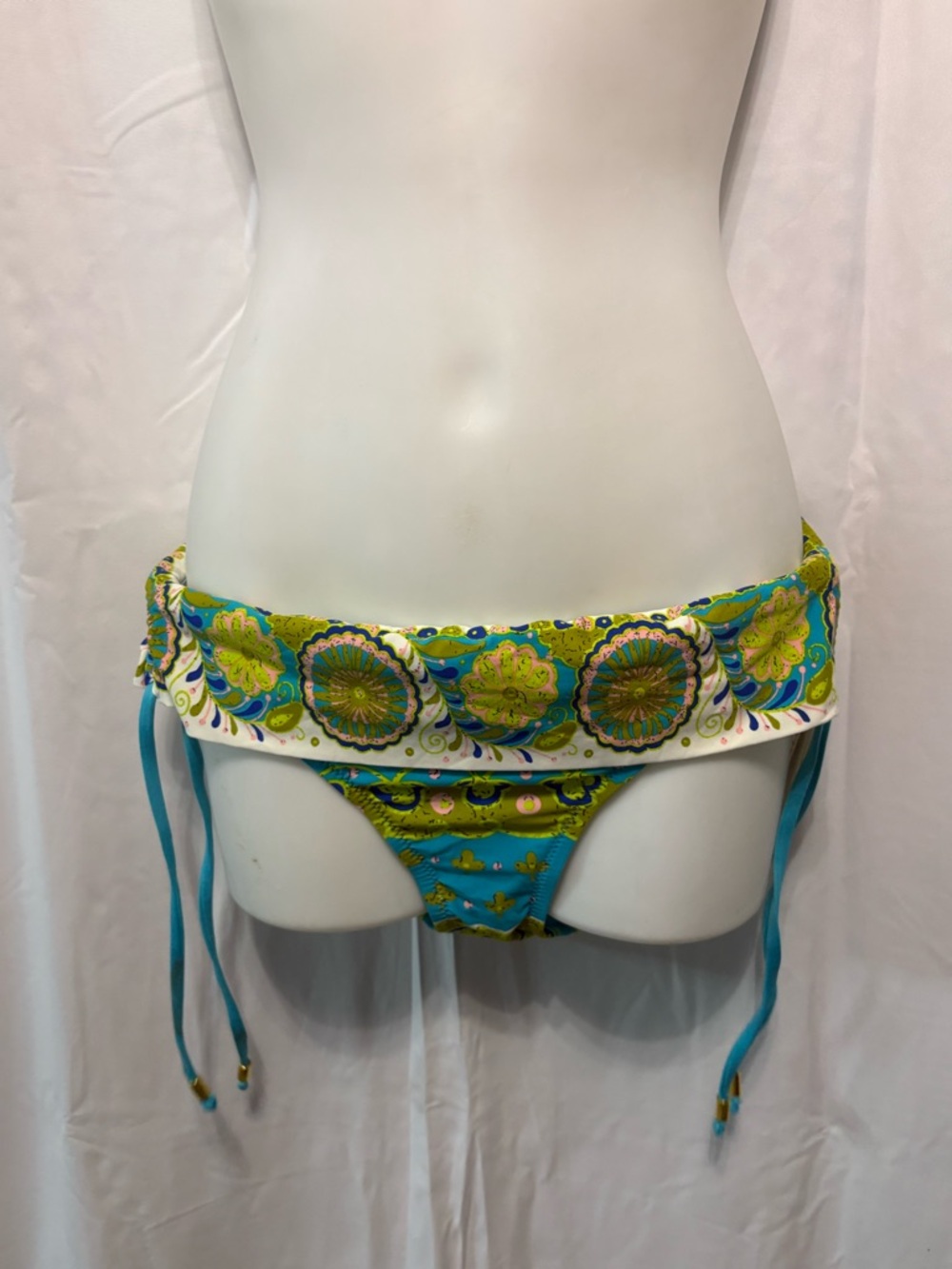 Trina Turk Turquoise & Lime Tie-Side Bikini Bottom